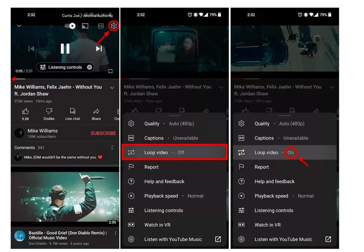 Üksiku video kordusrežiimi näidik